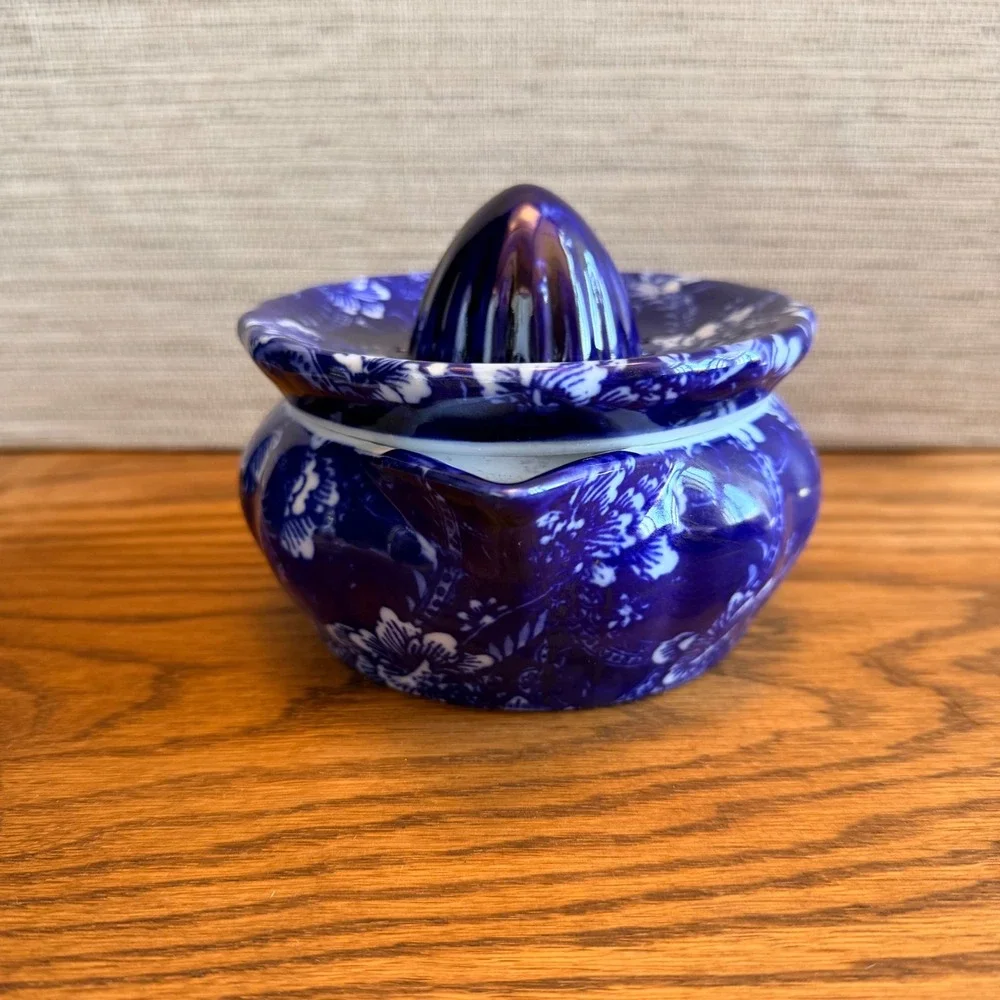 Victoria Ware Ironstone Flow Blue Style Juicer Reamer 2 Piece Set Floral 1990s